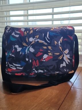Vera Bradley Black Floral-Abstract Messenger Bag with Multicolor Accents